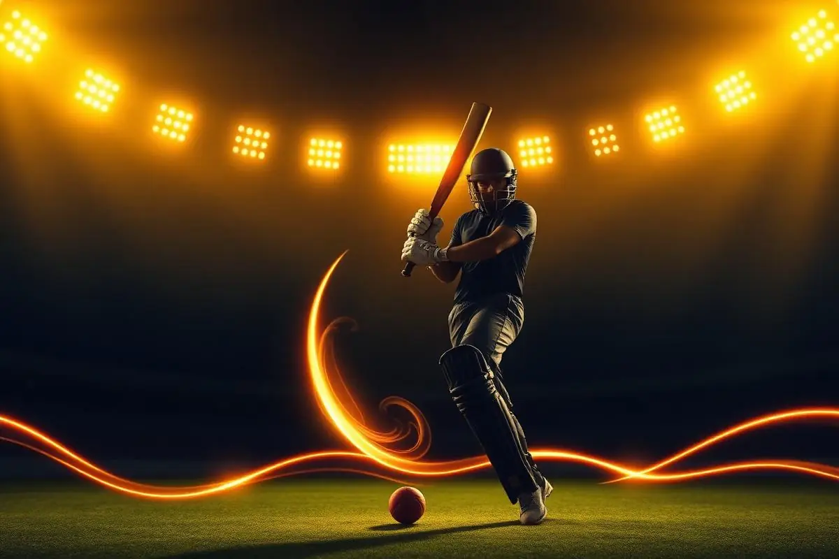 Batsman playing a shot under lights — 11xPlay cricket ID for live match betting
